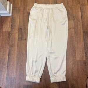 Satin Cream Elastic Waist Pants
